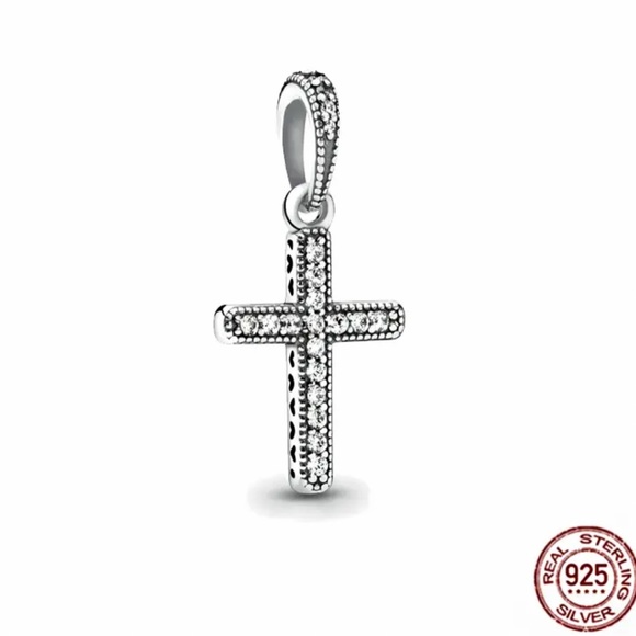 NWOT Sparkling Cross Pendant Dangle Charm CZ Sterling Silver 925 - Picture 1 of 9